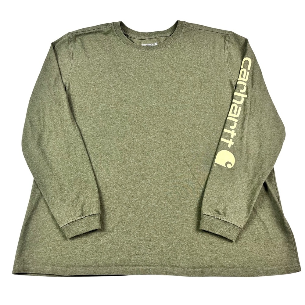 Carhartt Womens 1X‎ 16-18 Dearborn Loose Fit Long Sleeve Logo T-Shirt Green EUC
